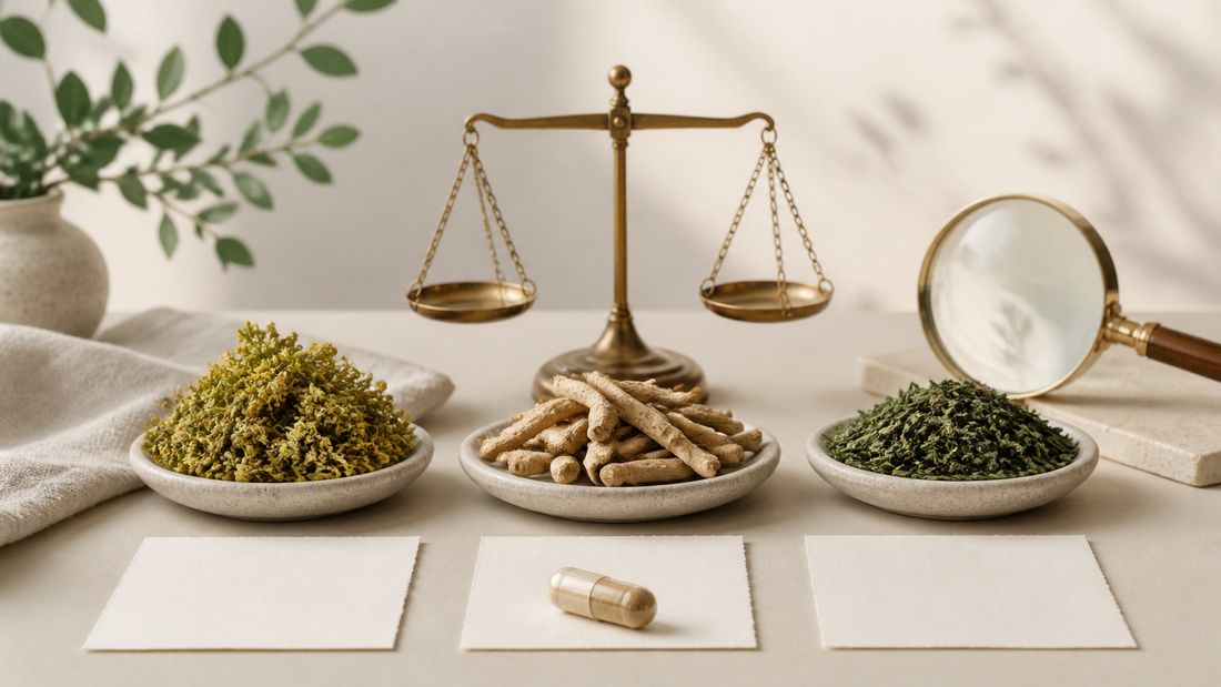 Editorial illustration for Rhodiola, Ashwagandha, and L-Theanine: Reading a Three-Ingredient Formula