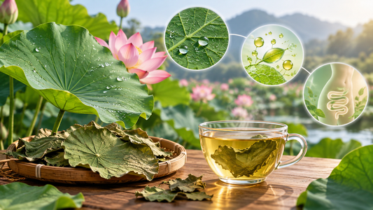 Editorial illustration for Why Is Lotus Leaf Used in Herbal Tea?