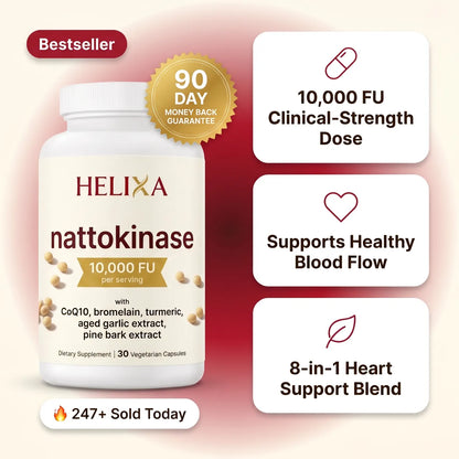 Helixa Nattokinase 10,000 FU — clinical-strength dose, supports healthy blood flow, 8-in-1 blend