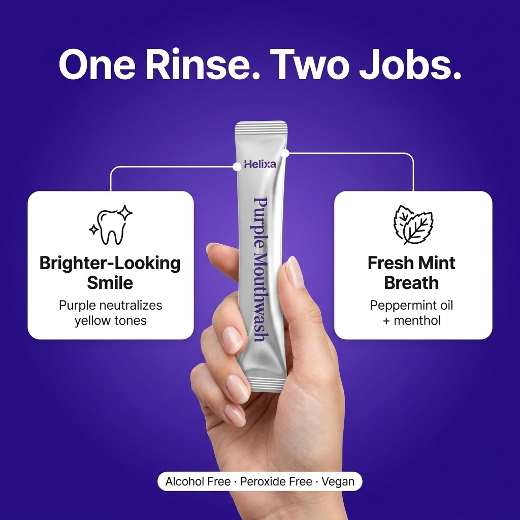 One rinse, two jobs: brighter-looking smile and fresh mint breath