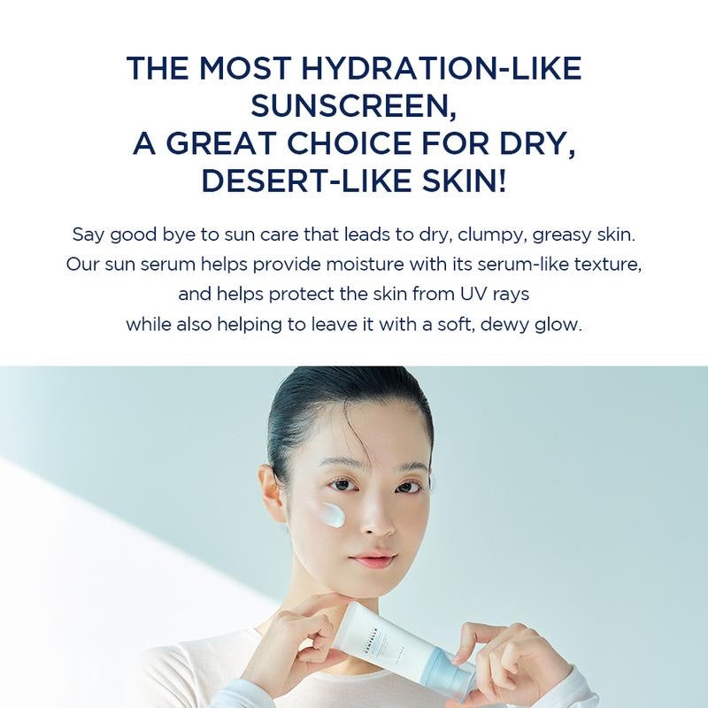 Dewy glowing skin finish from the hydrating SPF 50 sun serum