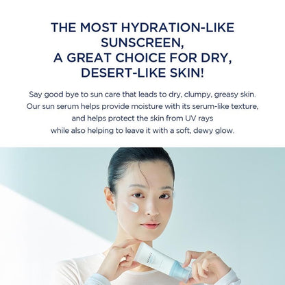 Dewy glowing skin finish from the hydrating SPF 50 sun serum