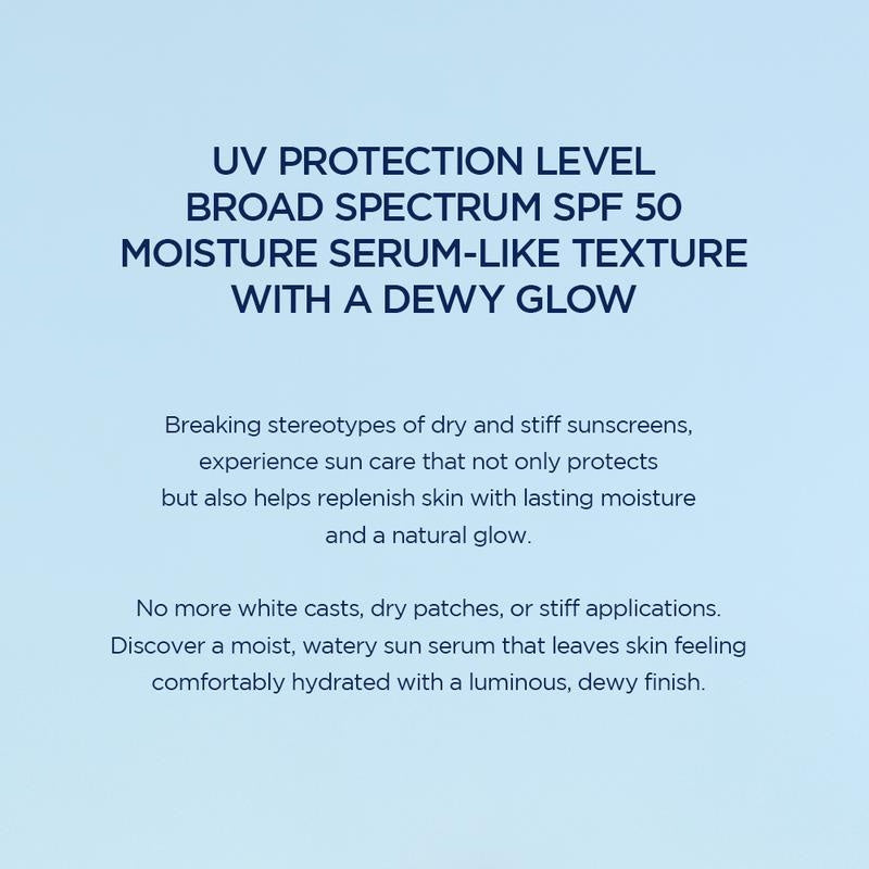 Broad Spectrum SPF 50 moisture serum texture with a dewy glow