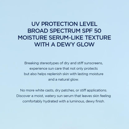 Broad Spectrum SPF 50 moisture serum texture with a dewy glow