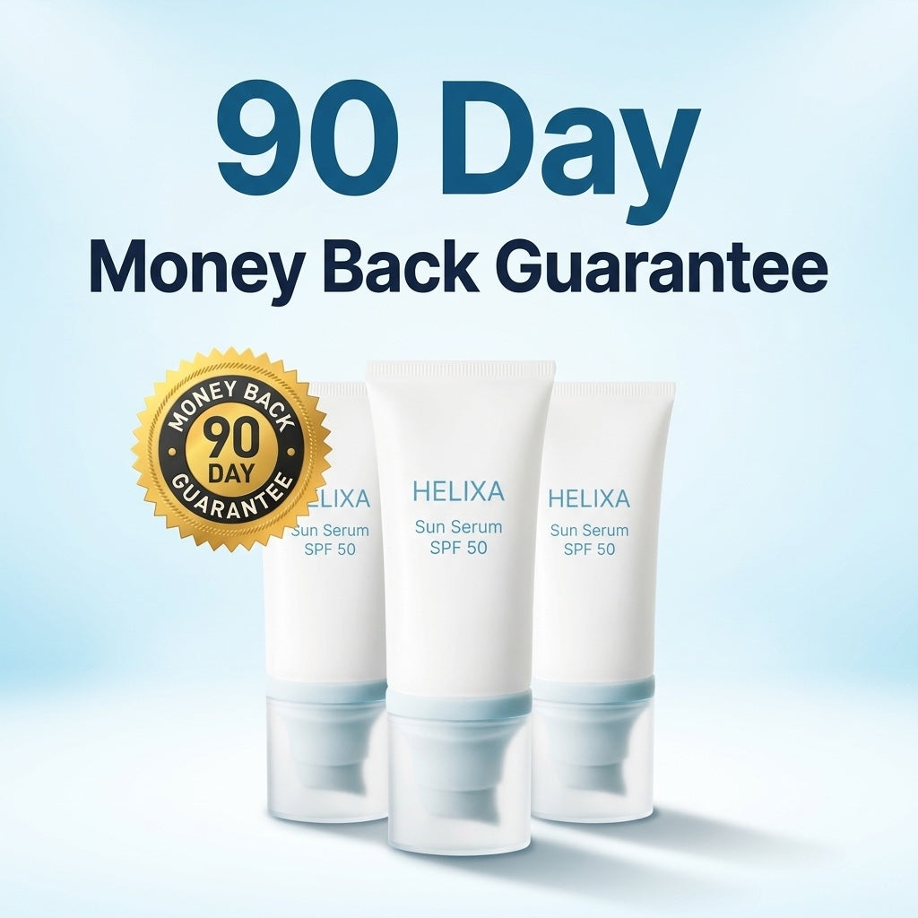 90 Day Money Back Guarantee on Helixa Sun Serum SPF 50
