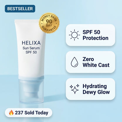 Helixa Sun Serum SPF 50 bestseller with 90 day money back guarantee and key benefits