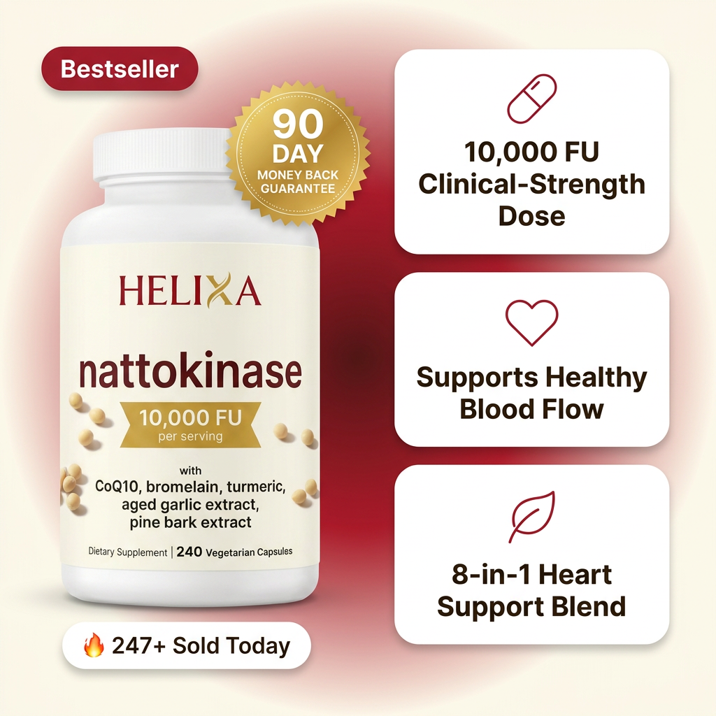 Helixa Nattokinase 10,000 FU — clinical-strength dose, supports healthy blood flow, 8-in-1 blend
