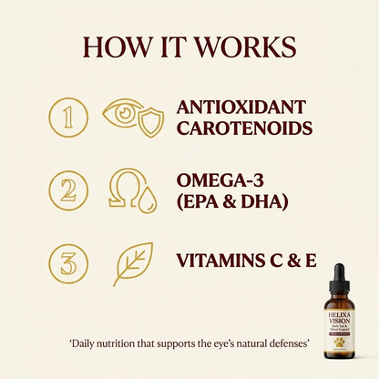 How Helixa Vision works — antioxidant carotenoids, omega-3 EPA & DHA, vitamins C and E