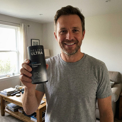 Person holding a Helixa Ultra bottle