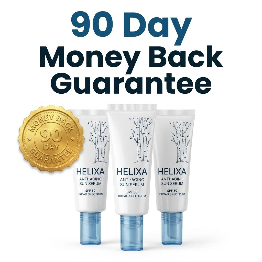 90 Day Money Back Guarantee on Helixa Anti-Aging Sun Serum