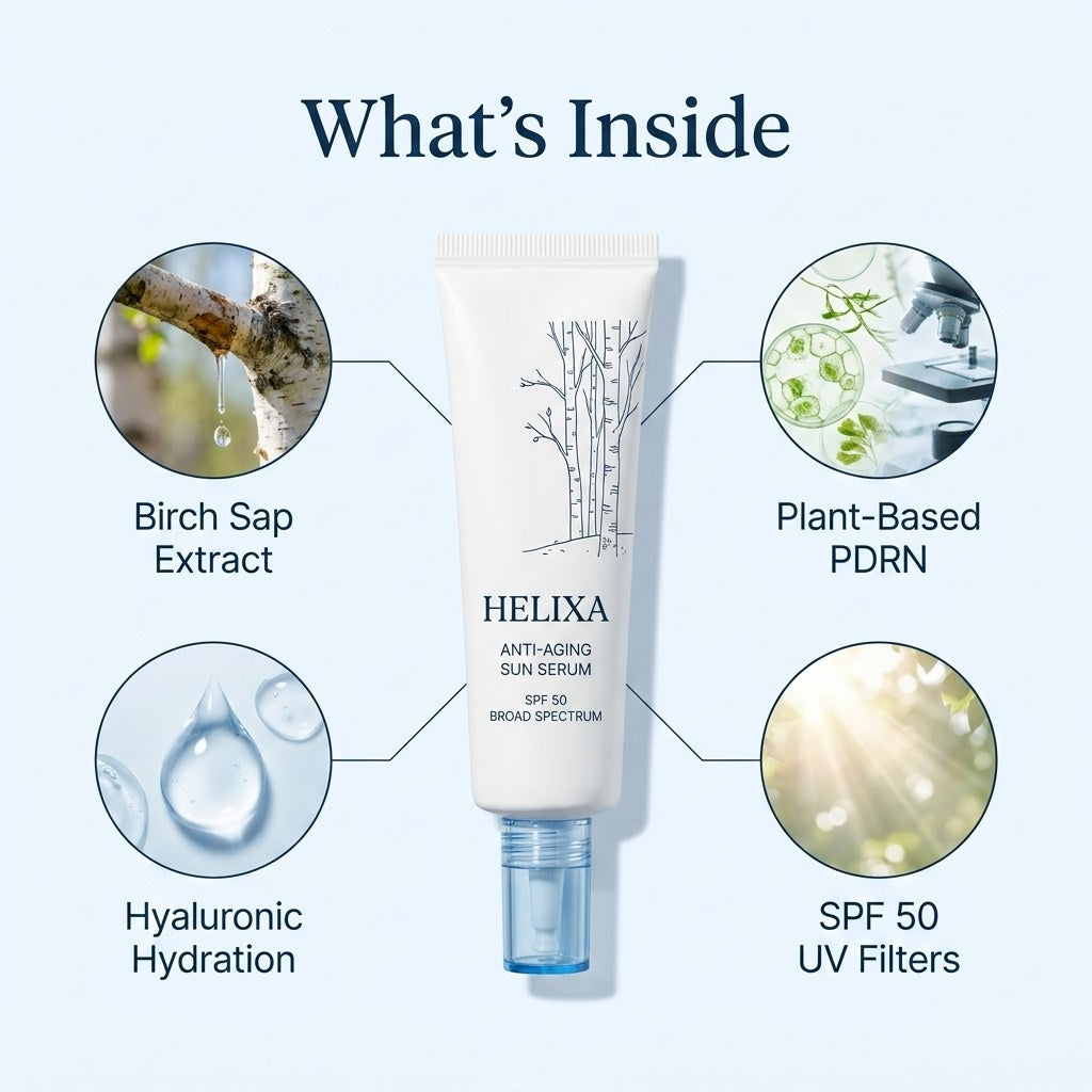 What's inside: birch sap extract, plant-based PDRN, hyaluronic hydration, SPF 50 UV filters