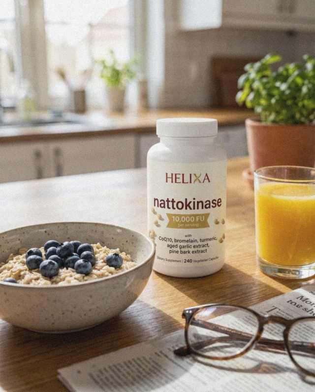 Helixa Nattokinase on the breakfast table